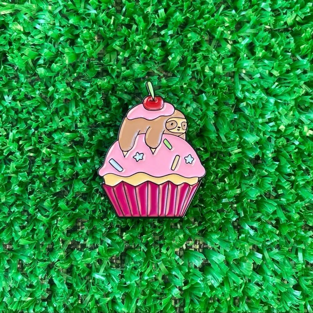 Sweet Sloth Pink Cupcake Enamel Pin/ Brooch Lapel
